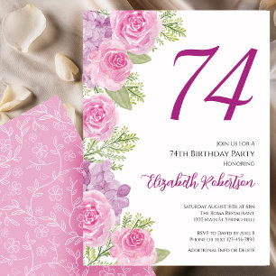 Invitation Modèle floral de roses roses pour 74e anniversaire