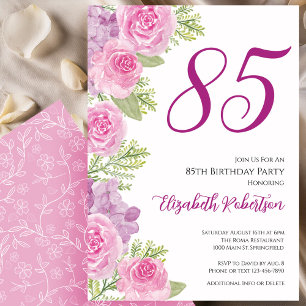 Invitation Modèle floral de roses roses pour 85e anniversaire