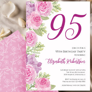 Invitation Modèle floral de roses roses pour 95e anniversaire
