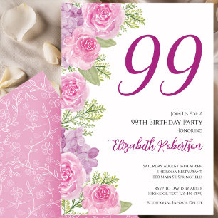 Invitation Modèle floral de roses roses pour 99e anniversaire