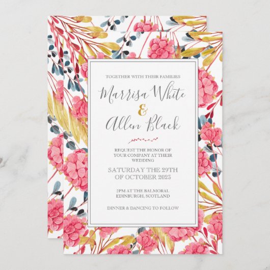 Invitation Modèle floral rose clair (Devant / Derrière)