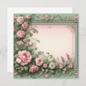 Invitation Modèle floral rose et blanc vert (Devant / Derrière)