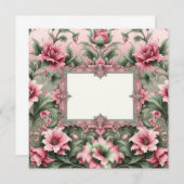 Invitation Modèle floral rose et blanc vert (Devant / Derrière)