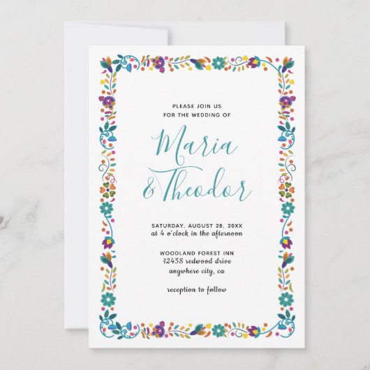 Invitation Modèle floral simple Mariage de style mexicain (Devant)
