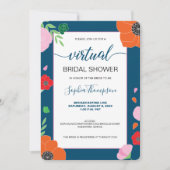 Invitation MODÈLE FLORAL sur FÊTE DES MARIÉES VIRTUELLE bleu  (Devant)