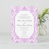 Invitation Modèle frontalier Pale Plum Mariage Damask (Debout devant)