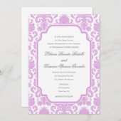 Invitation Modèle frontalier Pale Plum Mariage Damask (Devant / Derrière)