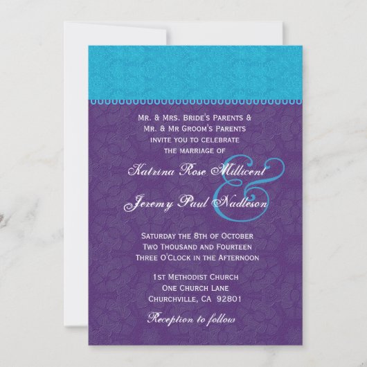 Invitation Modèle G320A de turquoise et de mariage de pourpre (Devant)
