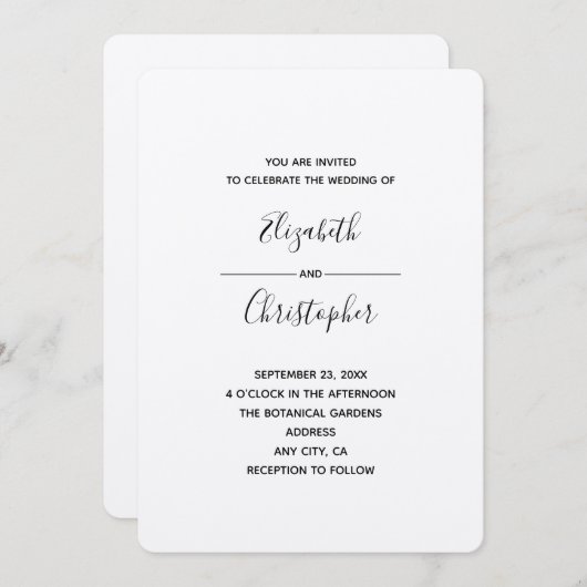 Invitation modèle mariage 1b (Devant / Derrière)