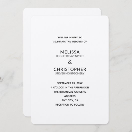 Invitation modèle mariage 2B (Devant / Derrière)