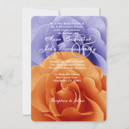 Invitation Modèle Mariage à la flamme orange et à la Rose vio (Devant)