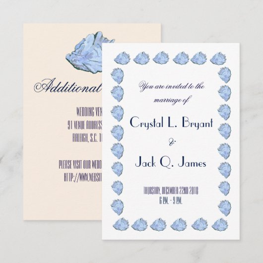 Invitation Modèle Mariage Blue Oyster (Devant / Derrière)