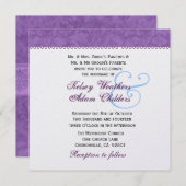 Invitation Modèle Mariage damassé blanc et violet doux (Devant / Derrière)