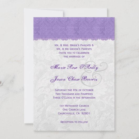 Invitation Modèle Mariage Lavender Purple et Silver V2 (Devant)