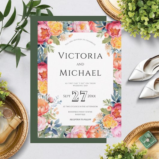 Invitation Modèle Mariage moderne Floral Peony rose