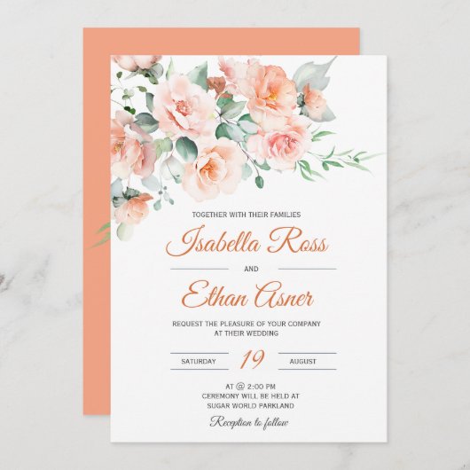 Invitation Modèle Mariage moderne Light Peach (Devant / Derrière)