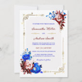 Invitation Modèle Mariage Royal Blue et Bourgogne (Devant)