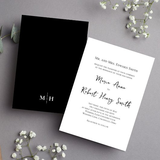 Invitation Modèle Mariage simple noir et blanc
