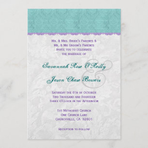 Invitation Modèle Mariage turquoise violet et argenté V01