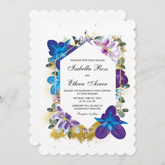 Invitation Modèle Mariage violet et bleu (Devant / Derrière)