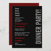 Invitation Modèle moderne DÎNER FÊTE Black White Red (Devant / Derrière)