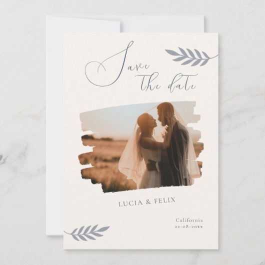 Invitation Modèle Moderne Feuille Photo Enregistrer la date (Devant)