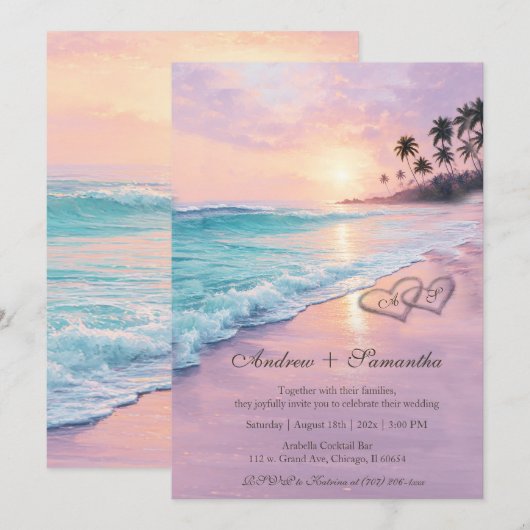 Invitation Modèle modifiable de mariage sur la plage (Devant / Derrière)