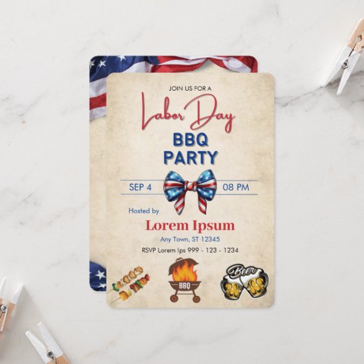 Invitation Modèle modifiable du barbecue de la fête du travai (Devant/Arrière en situation)