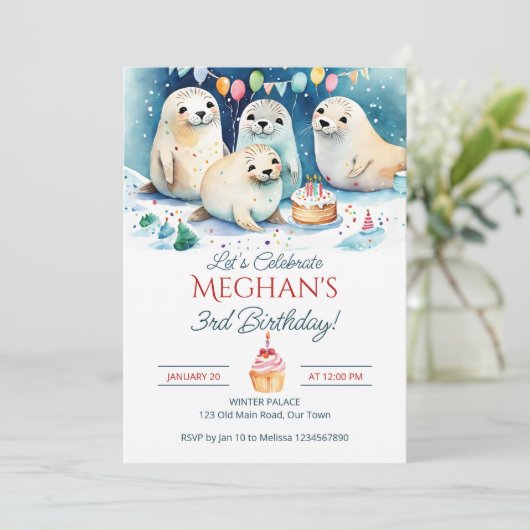 Invitation Modèle modifiable pour l'anniversaire d'hiver du p (Debout devant)