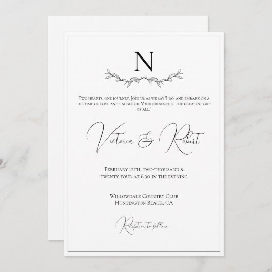 Invitation Modèle monogramme (Devant / Derrière)