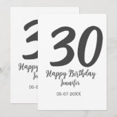 Invitation modèle noir 30e anniversaire ajouter nom date anné (Devant / Derrière)