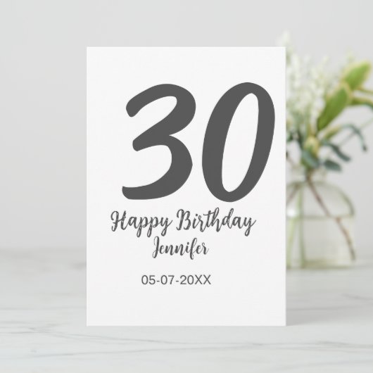 Invitation modèle noir date nom anniversaire 30 ans  (Debout devant)