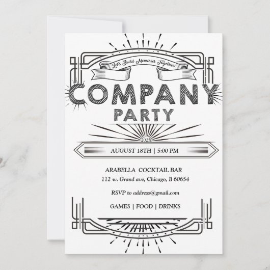 Invitation Modèle noir et blanc pour une soirée d'entreprise  (Devant)