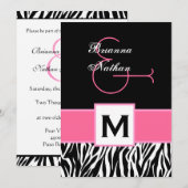 Invitation Modèle noir noir rose Zebra (Devant / Derrière)