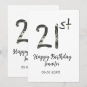 Invitation modèle noir pour 21e anniversaire ajouter nom date (Devant / Derrière)
