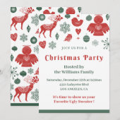 Invitation Modèle nordique vert beau Noël (Devant / Derrière)