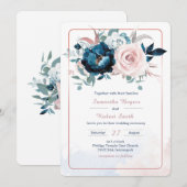 Invitation Modèle Or Rose et Bleu Nuit (Devant / Derrière)