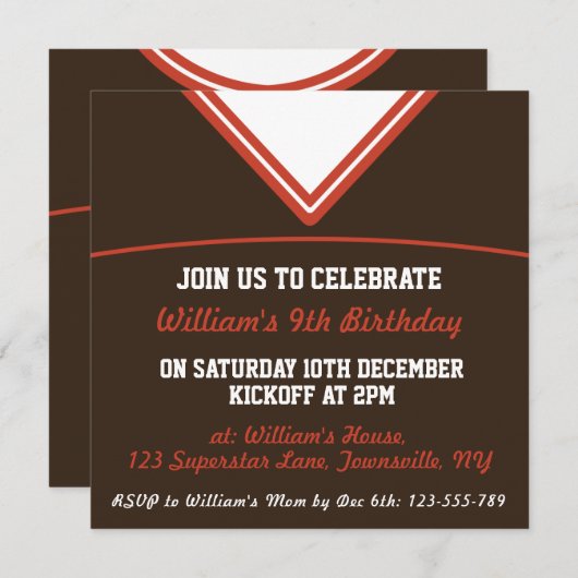 Invitation Modèle orienté d'invitation de partie du Jersey du (Devant / Derrière)