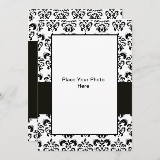 INVITATION MODÈLE PHOTO BLACK ET BLANC DAMASK (Devant / Derrière)