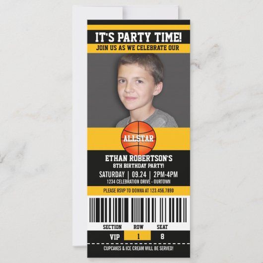 Invitation Modèle photo d'anniversaire de basket-ball (Devant)