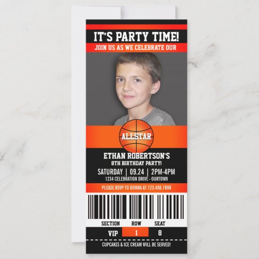 Invitation Modèle photo d'anniversaire de basket-ball (Devant)