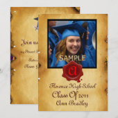 Invitation MODÈLE PHOTO DE DIPLÔME, Sceau de cire rouge (Devant / Derrière)