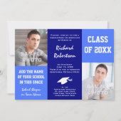 Invitation Modèle photo de graduation bleu et blanc classique (Devant)