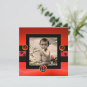 Invitation MODÈLE PHOTO de monogramme BLACK ROUGE (Debout devant)