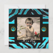 Invitation MODÈLE PHOTO de monogramme BLEU BLEU BLACK ZEBRA F (Devant)