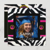 Invitation MODÈLE PHOTO de monogramme BLEU BLEU BLACK ZEBRA F (Devant / Derrière)