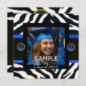 Invitation MODÈLE PHOTO de monogramme BLEU BLEU BLACK ZEBRA F (Devant / Derrière)