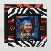 Invitation MODÈLE PHOTO de monogramme ZEBRA ZEBRA NOIR ROUGE (Devant / Derrière)