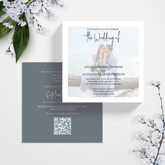 Invitation Modèle photo Mariage gris simple
