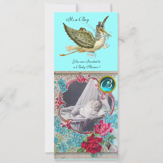 INVITATION MODÈLE PHOTO MONOGRAM BABY SHOWER STORK (Devant)